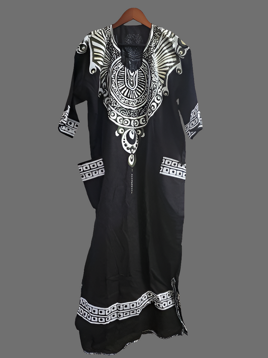 Black Linen Ankara Dress